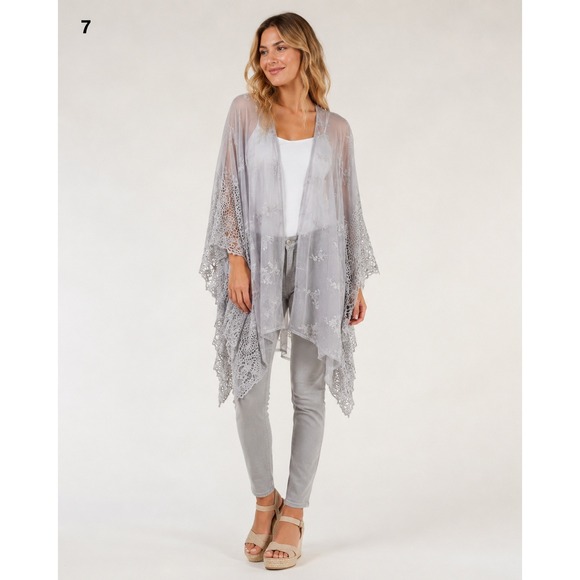 Cal Style Tops - Cal Style Kimono Top Womens XL Silver Lace Crochet Witchy Romantic Fairy